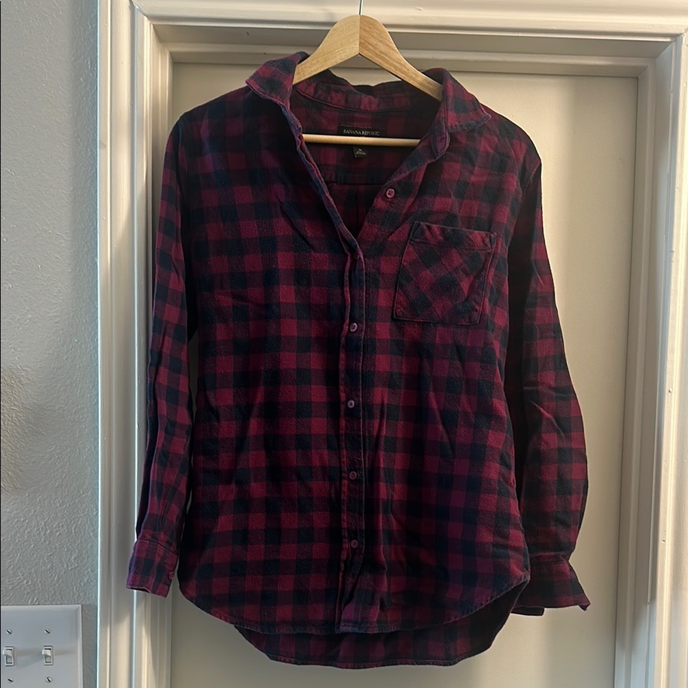 Purple and blue checked flannel top